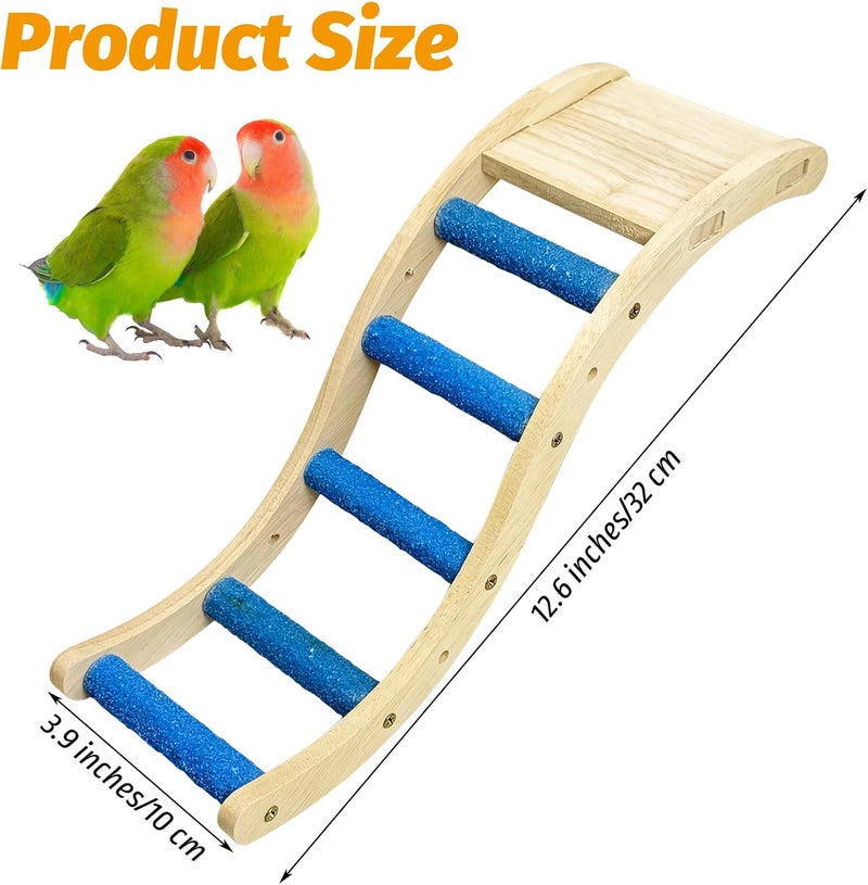 Hamiledyi Nature Wooden Bird Ladder Pet Parrots Climb Bridge Exercise Stands for Parakeet Climbing Chewing Bridge Bird Cage Accessories for Cockatiel Parakeet Lovebirds Budgie (Blue) - Image 5